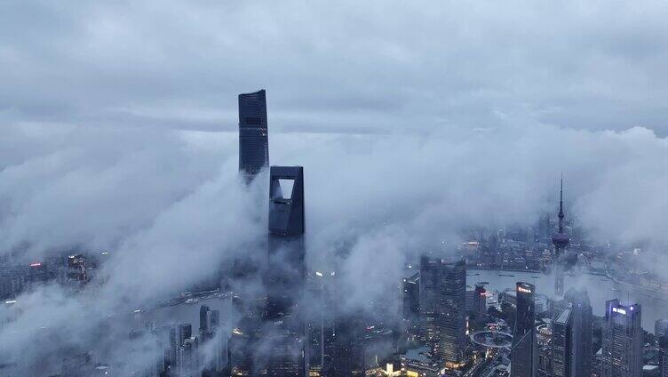 上海阴天 陆家嘴 平流云雾航拍合集