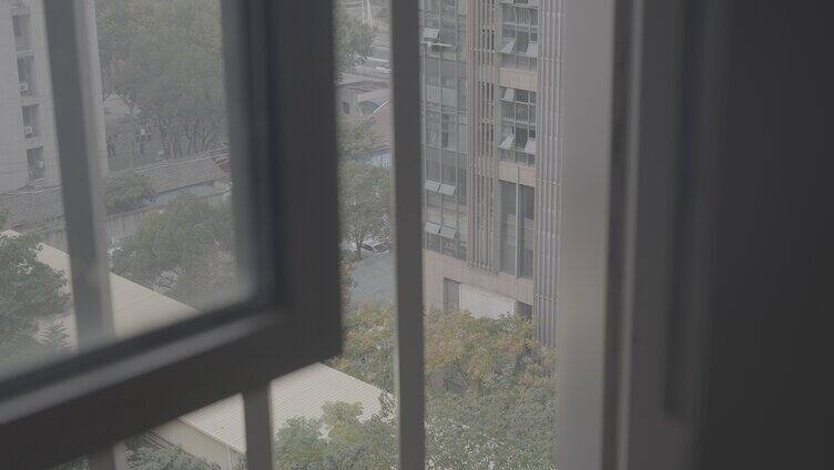 窗外城市风景小区楼上灰片4k高清