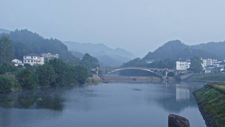 靖安清晨小河大桥小城桥梁河流
