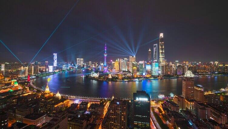 4K 上海俯瞰陆家嘴金融城外滩灯光秀延时