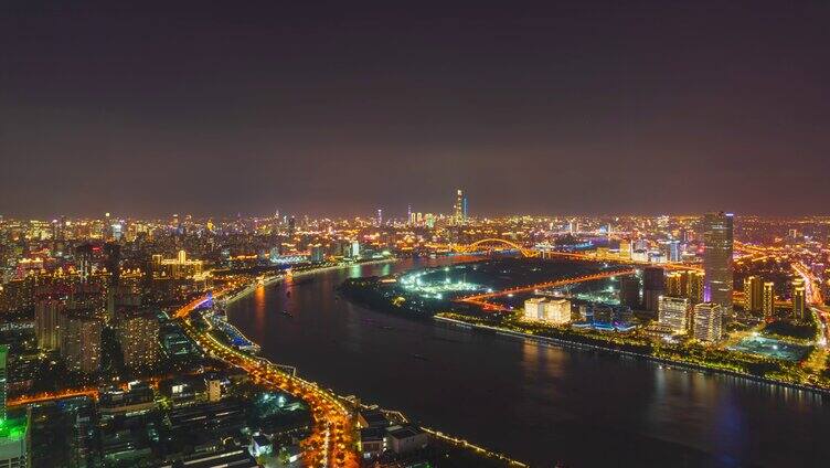 上海徐汇俯瞰黄浦江蜿蜒陆家嘴日转夜