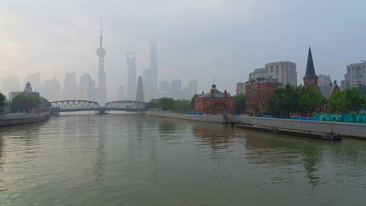 8K 上海陆家嘴外白渡桥 延时大雾日出
