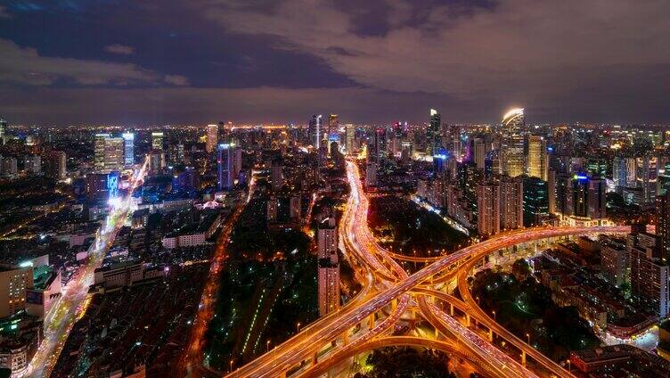 4K 上海延安高架城市天际线 延时日转夜