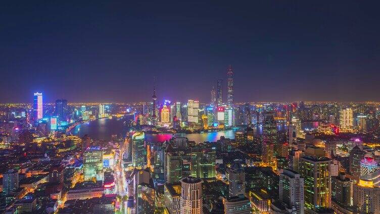 4K上海俯瞰陆家嘴城市天际线 延时夜景