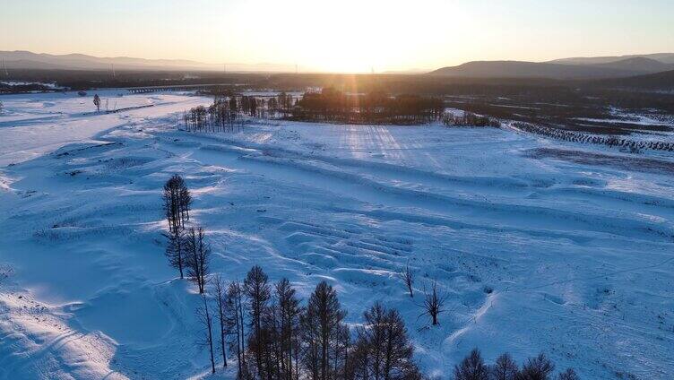 航拍山谷湿地雪原风光