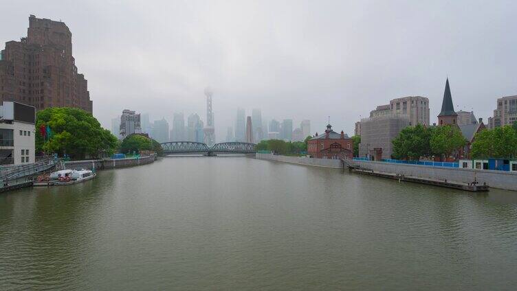 4K 上海陆家嘴外白渡桥 延时大雾日出