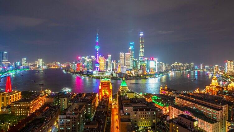 8K上海俯瞰陆家嘴中轴线 延时日转夜