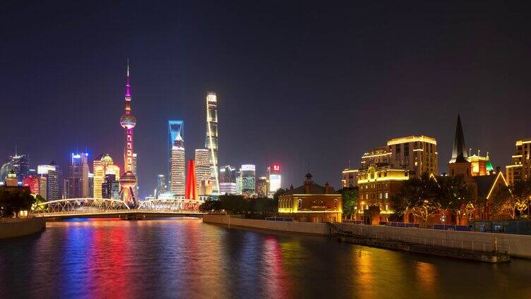 8K 上海陆家嘴金融城外白渡桥延时夜景