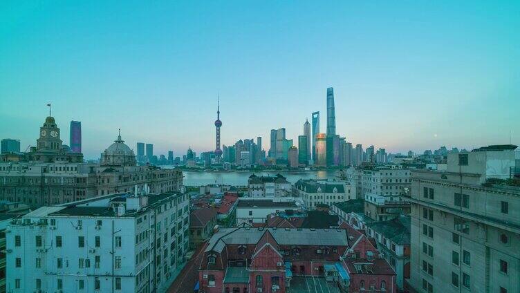 4K上海俯瞰陆家嘴外滩钟楼 延时日落