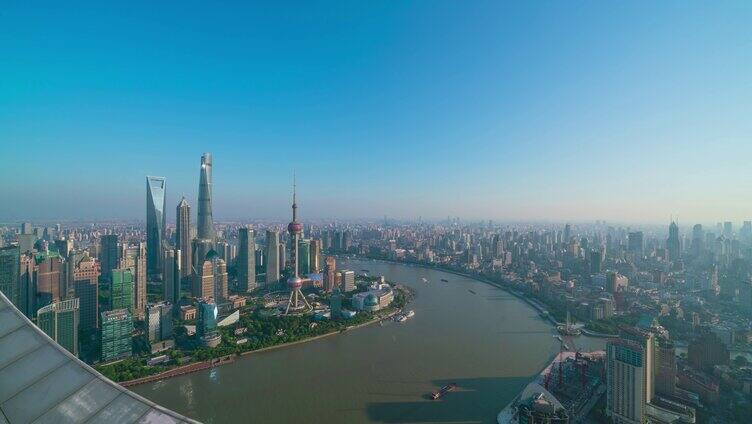 8K 上海俯瞰陆家嘴外滩天际线延时白天