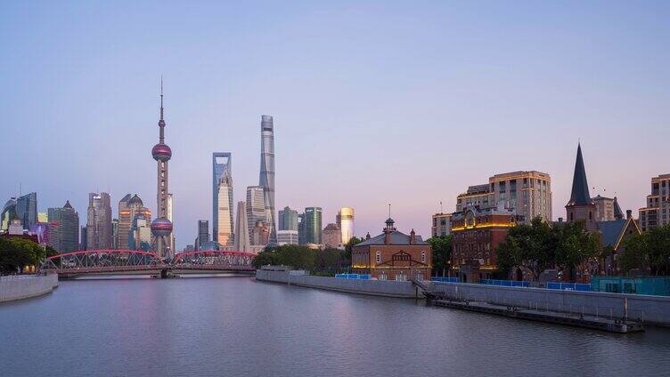 4K 上海陆家嘴金融城外白渡桥延时日转夜