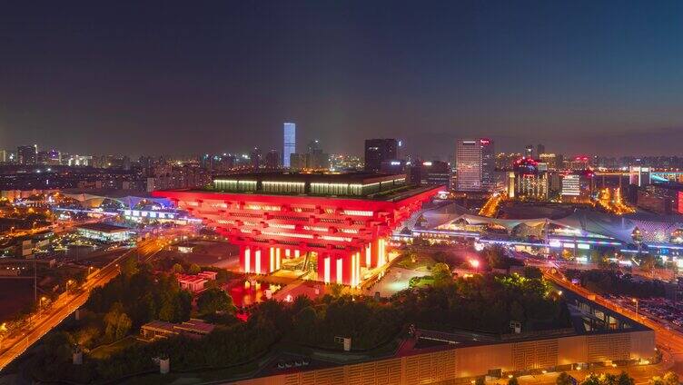 4K 上海中华艺术宫世博园俯瞰延时日转夜
