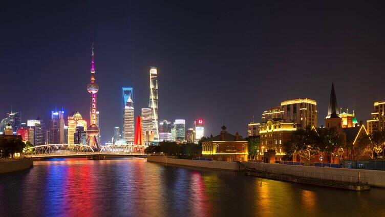 4K 上海陆家嘴金融城外白渡桥延时夜景