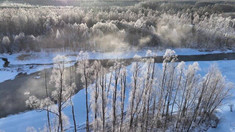 雪原冰河晶莹树挂冻雾