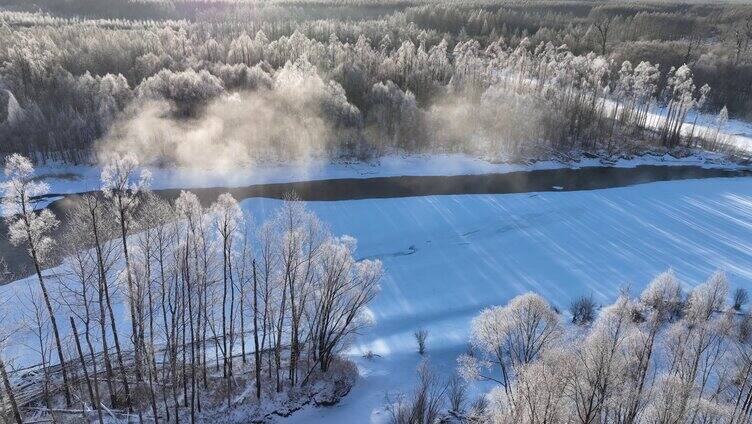 雪原冰河晶莹树挂冻雾