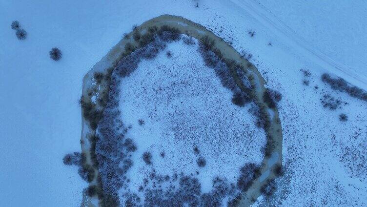 航拍内蒙古冬季雪原特泥河