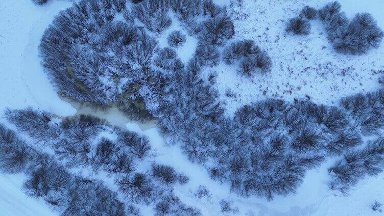 航拍内蒙古冬季雪原特泥河