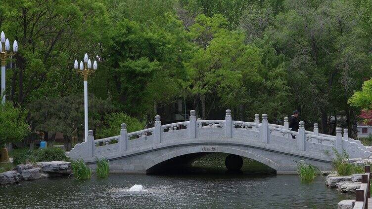 夏天学生从桥上走过