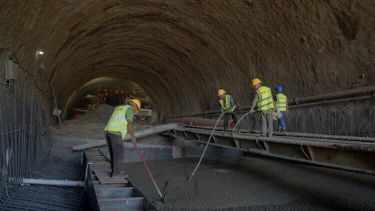 隧道浇灌水泥高速隧道建设施工「组镜」