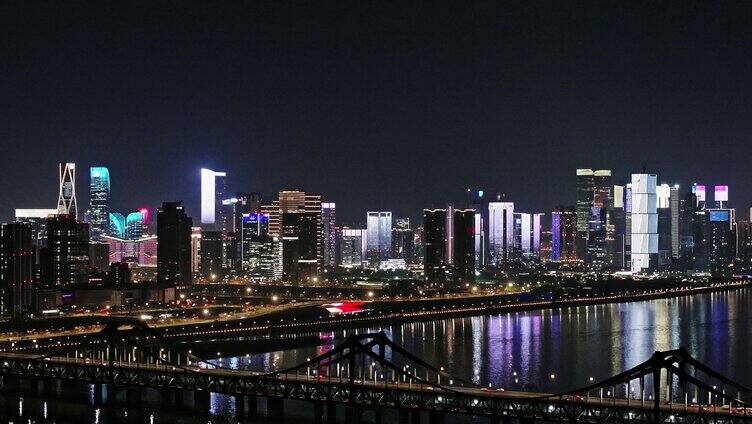 航拍杭州彭埠大桥夜景