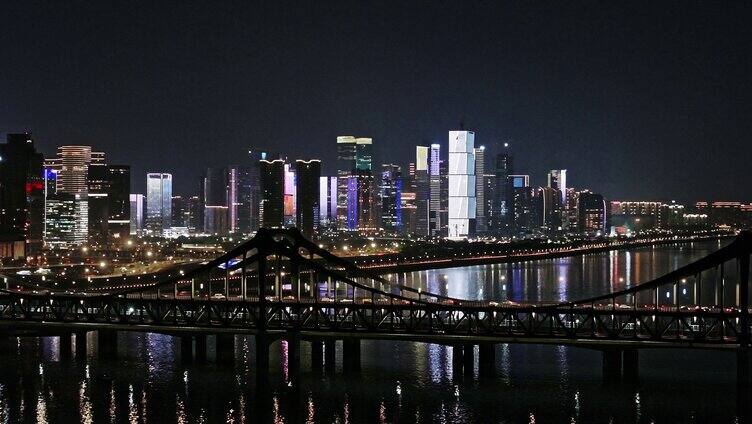 航拍杭州钱江世纪城夜景
