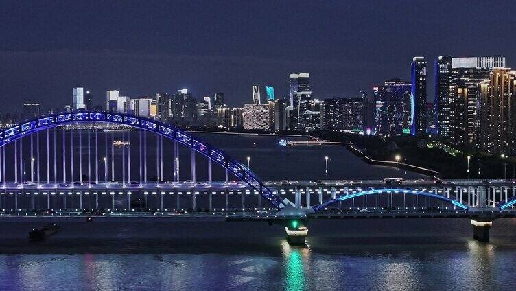 航拍杭州复兴大桥夜景