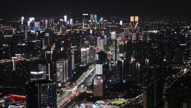 航拍杭州滨江区夜景视频