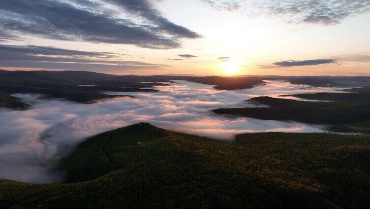 航拍黎明山川云雾朝阳