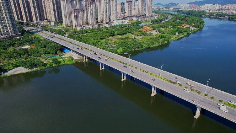 航拍漳州大桥建筑风光