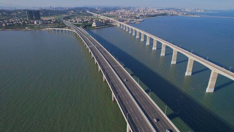 航拍泉州湾大桥建筑风光