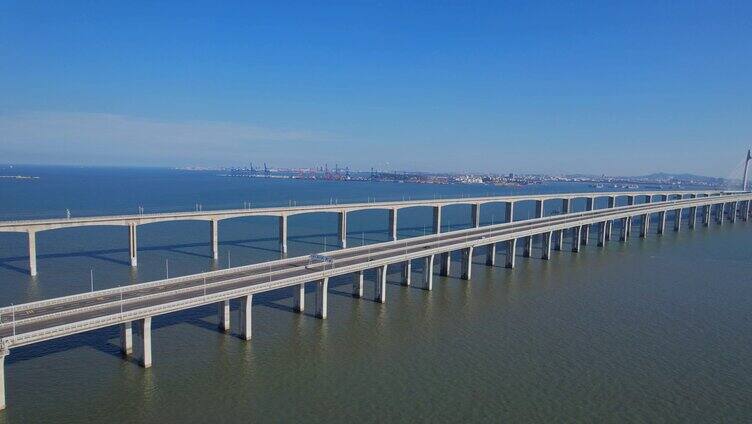 航拍泉州湾大桥建筑风光