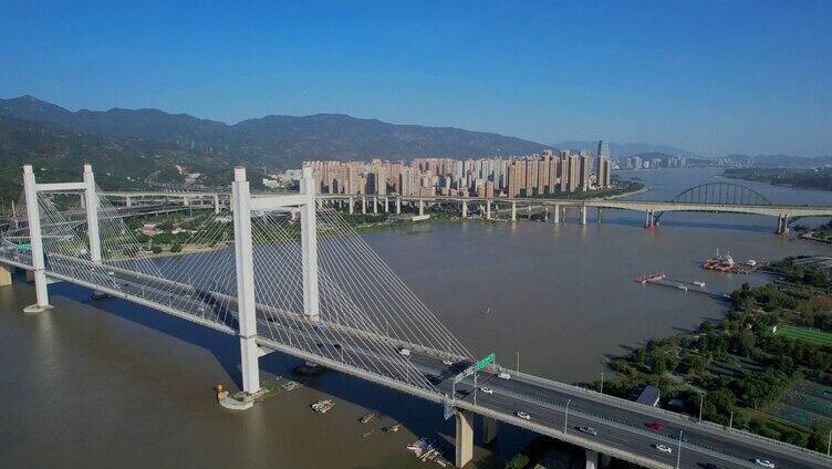 航拍福州魁浦大桥景观