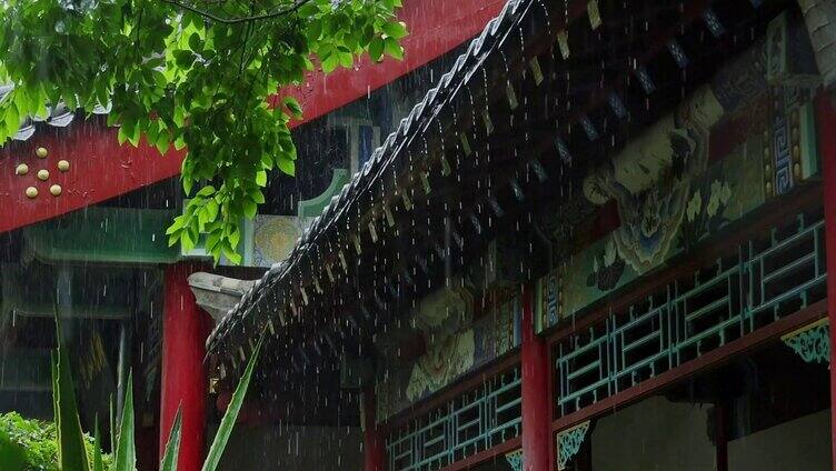 中式建筑雨天屋檐雨滴雨水古风意境