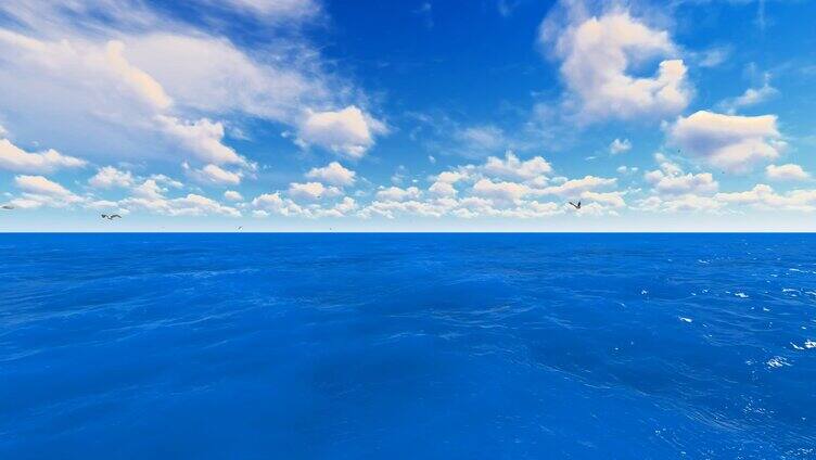 1080P-深色 蓝天白云-海鸟大海