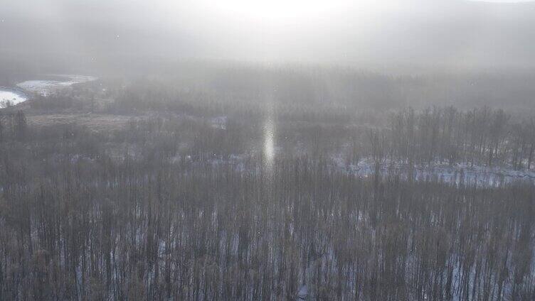 航拍大兴安岭太阳雪山林