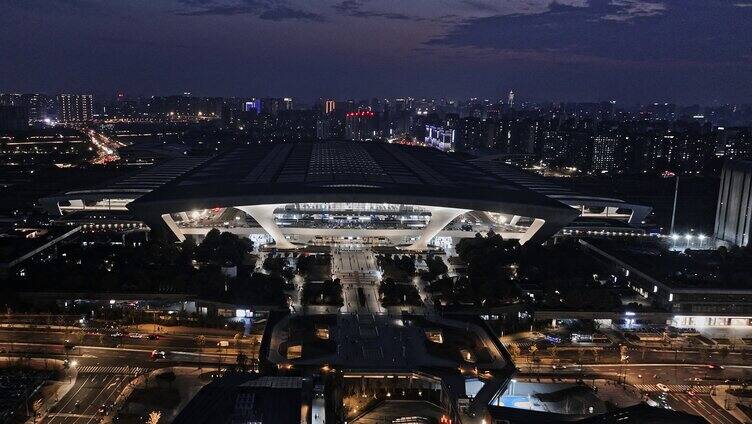 4K杭州东站夜景航拍