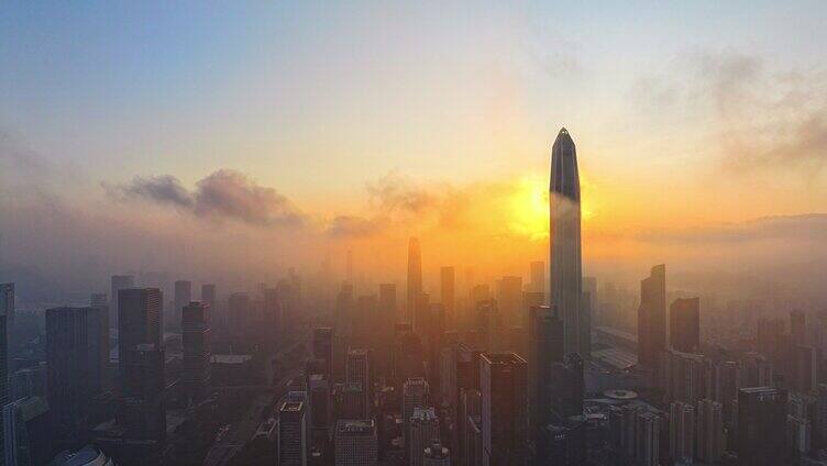 南山区平安金融中心清晨日出云雾「组镜」