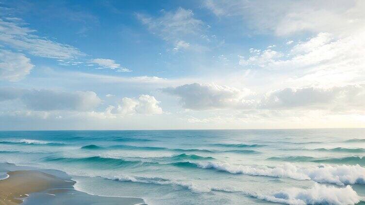 蓝天白云 海浪沙滩【单镜】