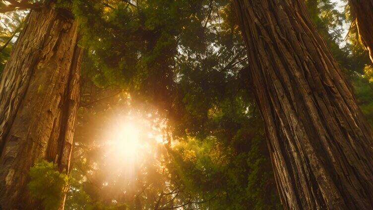 阳光透过树叶洒下光芒