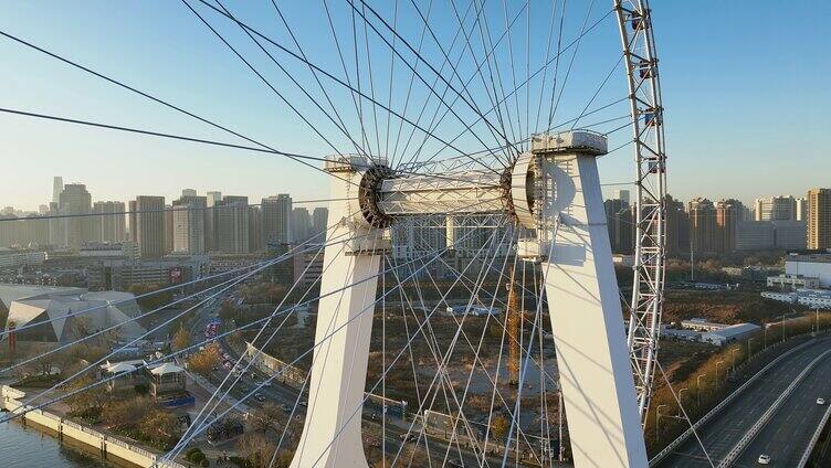 天津地标建筑天津之眼清晨日出航拍11