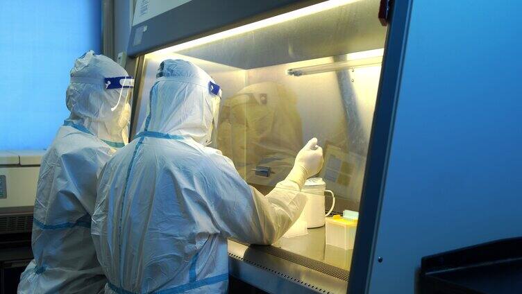科研人员在实验室里检测样本「组镜」