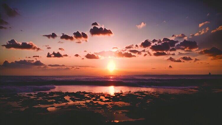 唯美落日夕阳沙滩海岸「单镜」