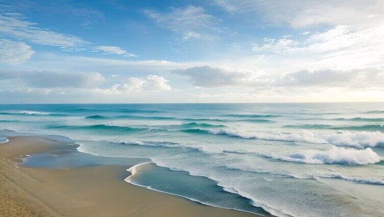 沙滩海岸潮水海浪蓝色的海浪「单镜」