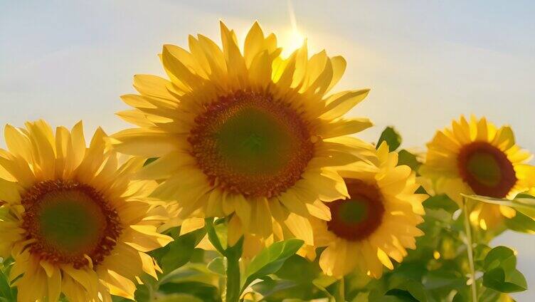 阳光下随风飘动的向日葵「单镜」