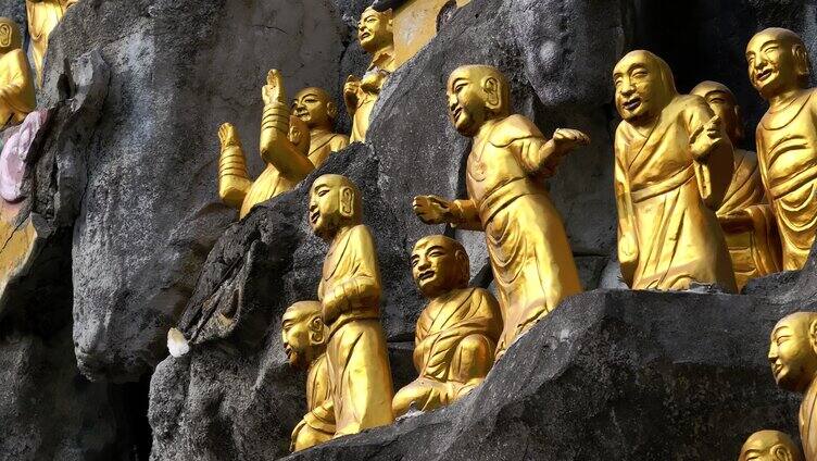 寺庙佛像群金色佛像雕塑「组镜」