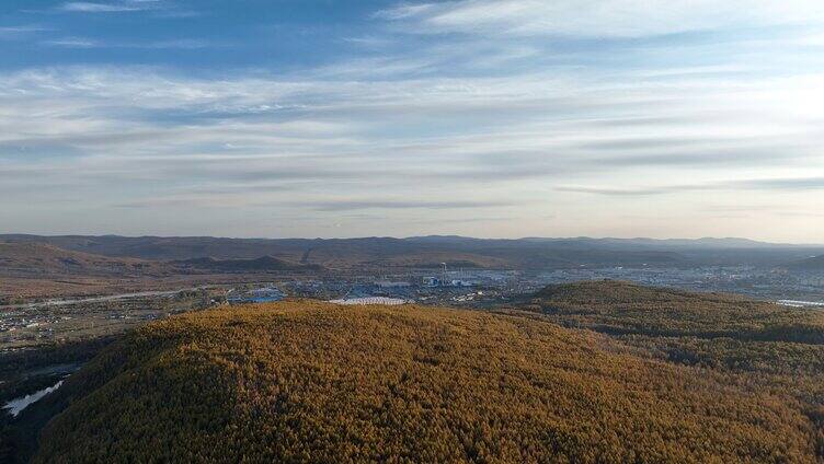 航拍大兴安岭冻土森林秋景