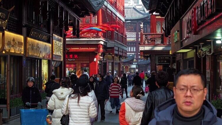 上海城隍庙豫园老街灯会游客人流「组镜」