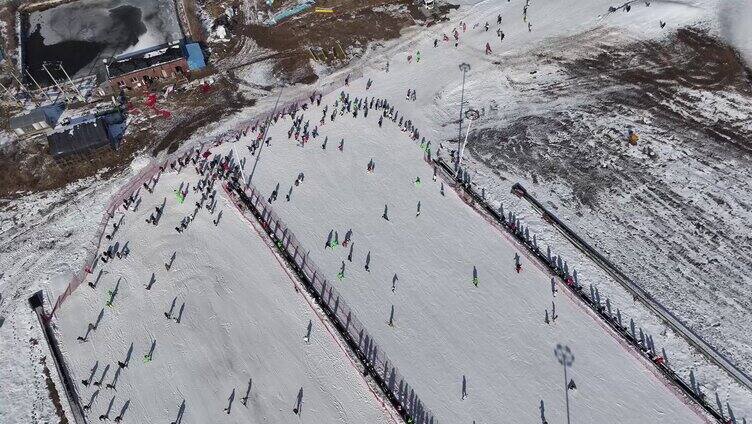 航拍 滑雪场人群 雪道 风景冬季旅游运动