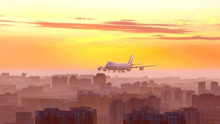 飞机飞过城市上空