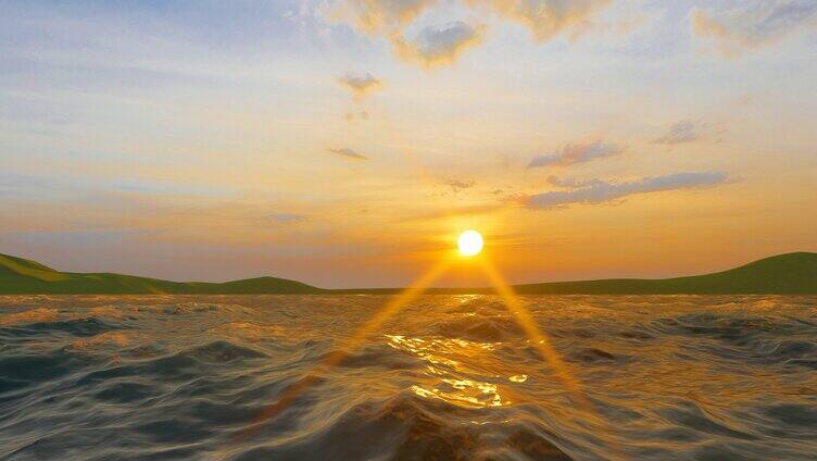 岛屿海上日出太阳升起天空日出延时